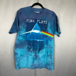 Mens Liquid Blue Tie Dye Pink Floyd Dark Side Of The Moon Blue T Shirt- Size L